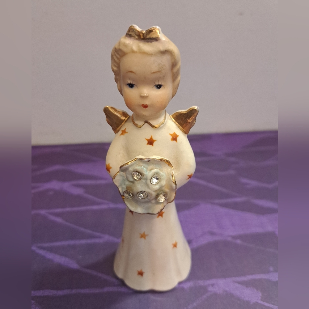Vintage Slim Angel Figurine with Gold Accents
